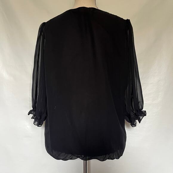 Vintage F GIRL Rhinestone Whimsigoth Womens Top 2 Black Gathered Cuff Hem Sheer - Picture 8 of 11